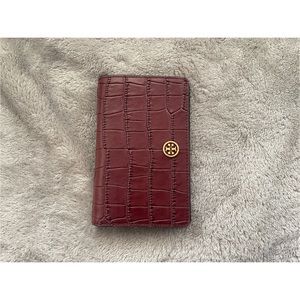 Tory Burch Compact Wallet  (Croc Style) Maroon